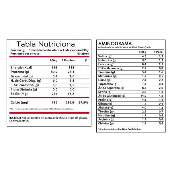 Proteina Whey Cooking Protein 1,28 kgs. 43 servicios